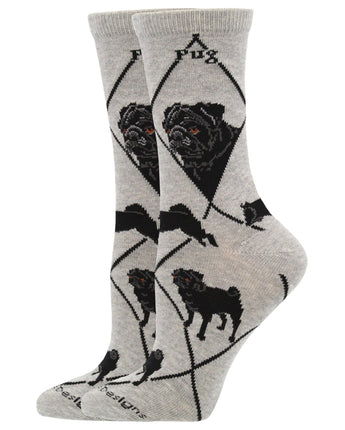 WHD socks Gray / Medium Pug Socks for Women | Perfect Dog Lovers Gift