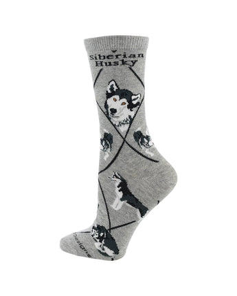 WHD socks Gray / Medium Siberian Husky Socks for Women | Perfect Dog Lovers Gift