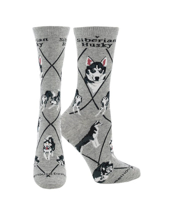 WHD socks Gray / Medium Siberian Husky Socks for Women | Perfect Dog Lovers Gift
