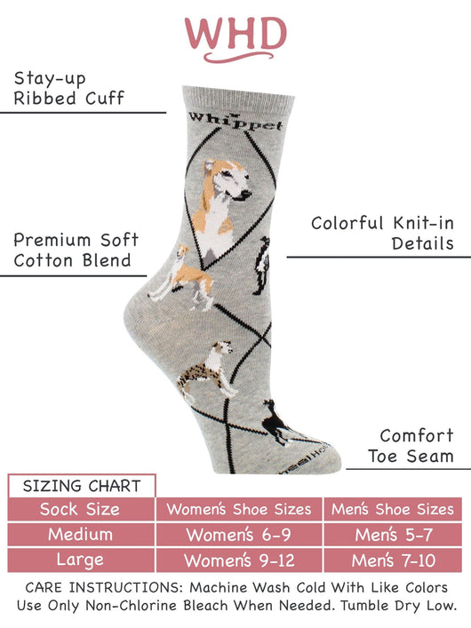 WHD socks Gray / Medium Whippet Socks Perfect Dog Lovers Gift