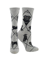 WHD socks Grey/Black / Medium Pug Socks for Women | Perfect Dog Lovers Gift