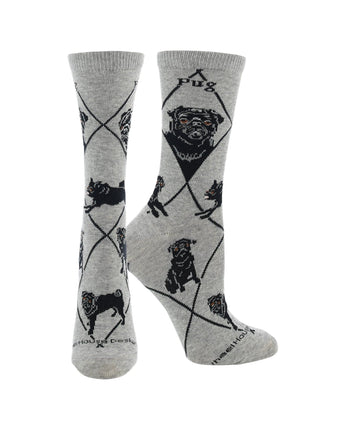 WHD socks Grey/Black / Medium Pug Socks for Women | Perfect Dog Lovers Gift
