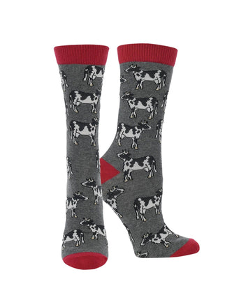 WHD socks Grey Heather / Large WHD Cattle Crew Socks for Women & Men | Gift for Cow Lovers, Barnyard Fun
