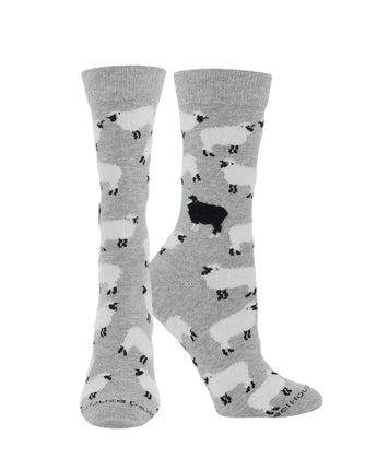 WHD socks Grey Heather / Medium WHD Sheep Crew Socks for Women & Men | Farm Animal Lover Socks, Barnyard Fun