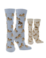 WHD socks Light Blue Heather/Oatmeal Heather / Medium WHD Cute Fuzzy Horse Socks for Women | Gift for Horse Lovers | 1-Pack/2-Pack