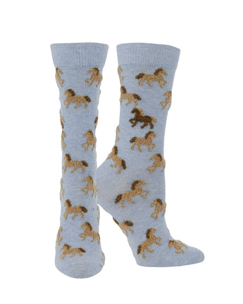 WHD socks Light Blue / Medium WHD Cute Fuzzy Horse Socks for Women | Gift for Horse Lovers | 1-Pack/2-Pack