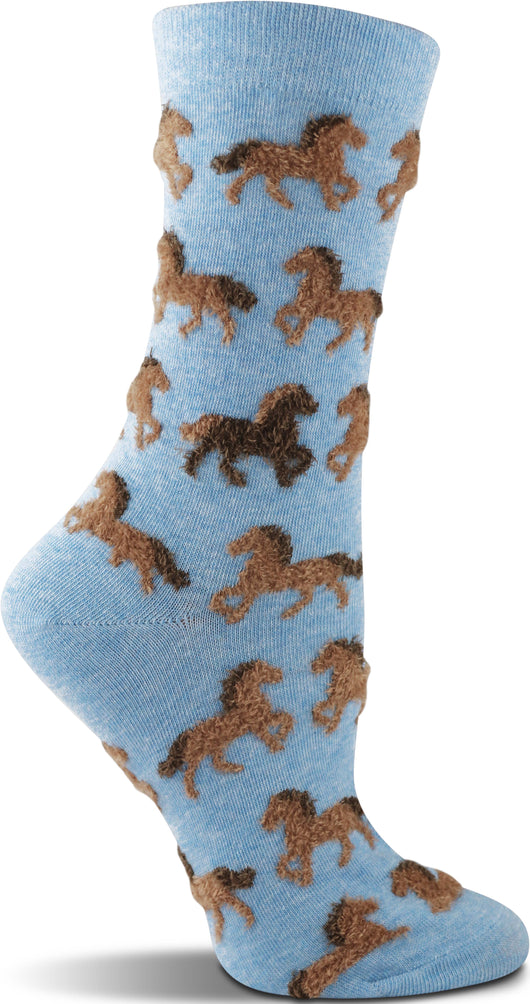 WHD socks Light Blue / Medium WHD Cute Fuzzy Horse Socks for Women | Gift for Horse Lovers