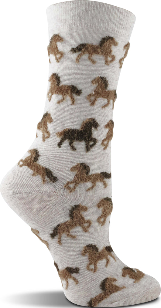 WHD socks Oatmeal Heather / Medium WHD Cute Fuzzy Horse Socks for Women | Gift for Horse Lovers