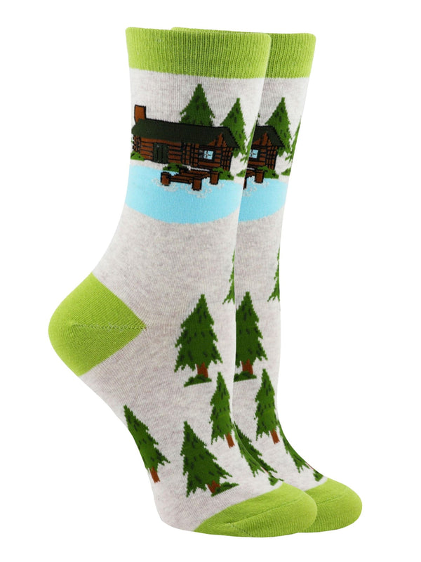 WHD socks Oatmeal / Large Cabin on the Lake Socks for Perfect Anglers Gift