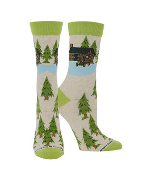 WHD socks Oatmeal / Large Cabin on the Lake Socks for Perfect Anglers Gift