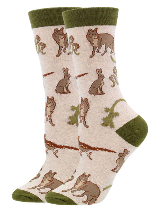 WHD socks Oatmeal / Medium Desert Animal Crew Socks for Women Coyote Gecko and Roadrunner Socks