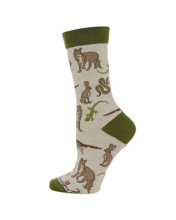 WHD socks Oatmeal / Medium Desert Animal Crew Socks for Women Coyote Gecko and Roadrunner Socks