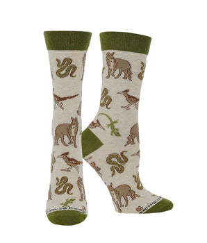 WHD socks Oatmeal / Medium Desert Animal Crew Socks for Women Coyote Gecko and Roadrunner Socks