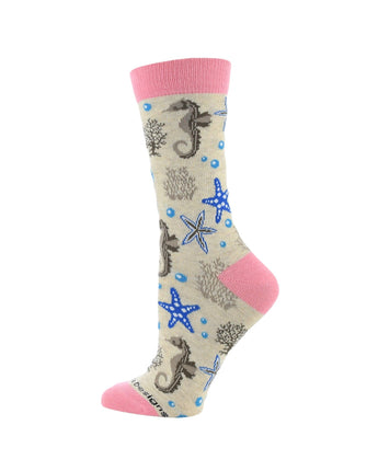 WHD socks Oatmeal / Medium Ocean Socks for Women with Jellyfish Seahorses Starfish