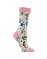 WHD socks Oatmeal / Medium Ocean Socks for Women with Jellyfish Seahorses Starfish