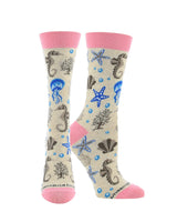 WHD socks Oatmeal / Medium Ocean Socks for Women with Jellyfish Seahorses Starfish