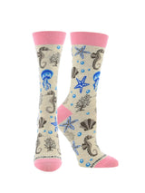 WHD socks Oatmeal / Medium Ocean Socks for Women with Jellyfish Seahorses Starfish