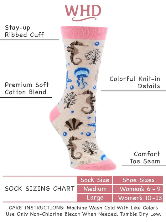 Ocean Socks for Women with Jellyfish Seahorses Starfish