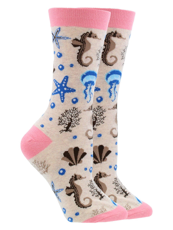 Ocean Socks for Women with Jellyfish Seahorses Starfish
