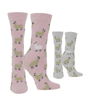 WHD socks Pink Heather/Ash Heather / Medium WHD Cute Fuzzy Llama Socks for Women