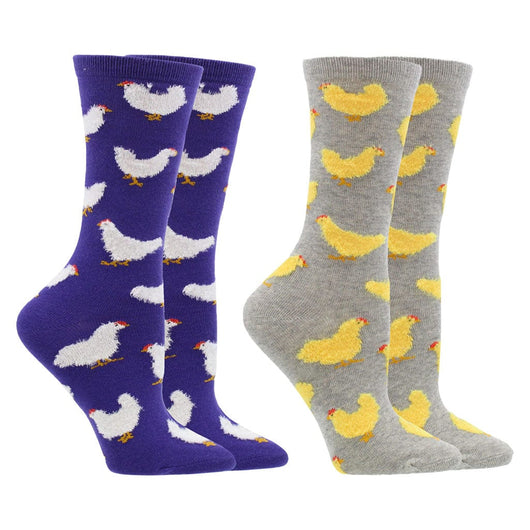 WHD socks Purple/Gray Heather / Medium Fuzzy Chicken Socks | Cute Chicken Socks for Women | Crew Length