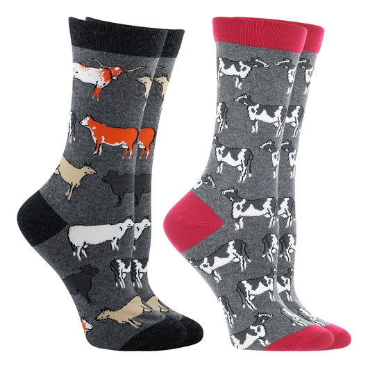 WHD socks Raspberry/Gray Heather / Medium WHD Cows Socks 2-Pack or 1-Pack
