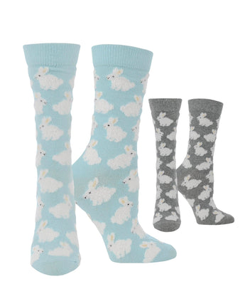 Cute Fuzzy Bunny Socks for Women | Bunny Rabbit Crew Socks | 1-Pack/2-Pack