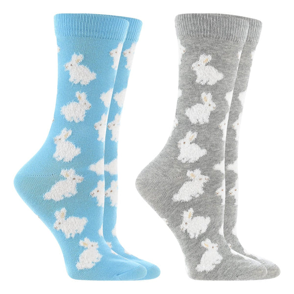 WHD socks Soft Blue/Gray Heather / Medium Cute Fuzzy Bunny Socks for Women | Fuzzy Bunny Rabbit Crew Socks