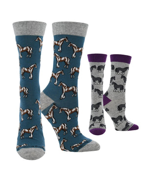WHD socks Teal/Gray Heather / Medium WHD Multi Horse Socks | Gift for Horse Lovers | 2-Pack
