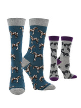WHD socks Teal/Gray Heather / Medium WHD Multi Horse Socks | Gift for Horse Lovers | 2-Pack