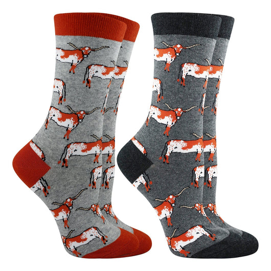 WHD socks Texas Orange/Gray Heather / Medium WHD Cows Socks 2-Pack or 1-Pack