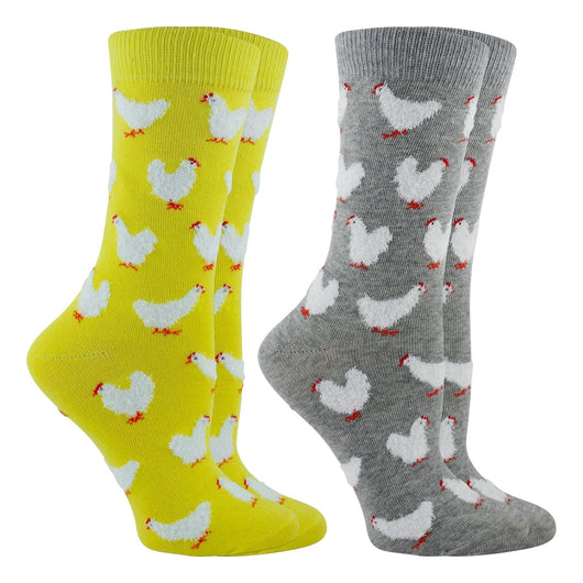 WHD socks Yellow/Gray Heather / Medium Fuzzy Chicken Socks | Cute Chicken Socks for Women | Crew Length