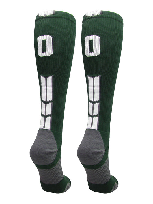 MadSportsStuff socks #00 / Large Player Id Jersey Number Socks Over the Calf Length Dark Green White