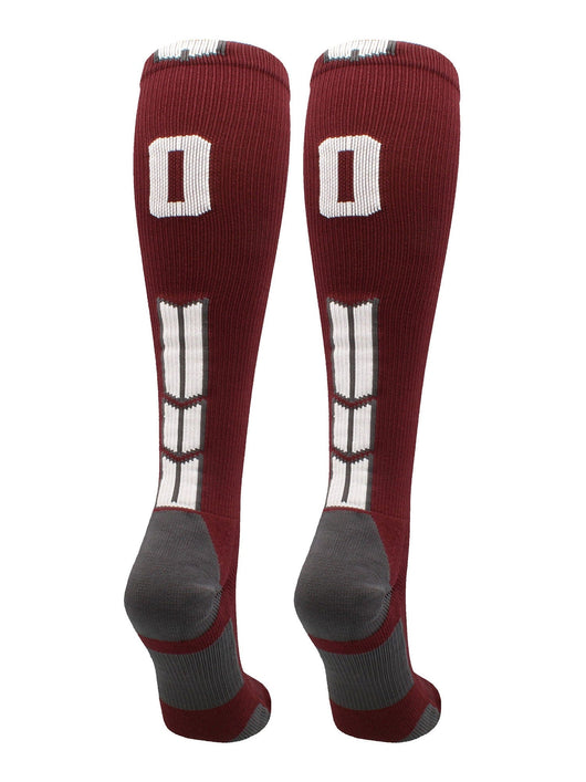 MadSportsStuff socks #00 / Large Player Id Jersey Number Socks Over the Calf Length Maroon White