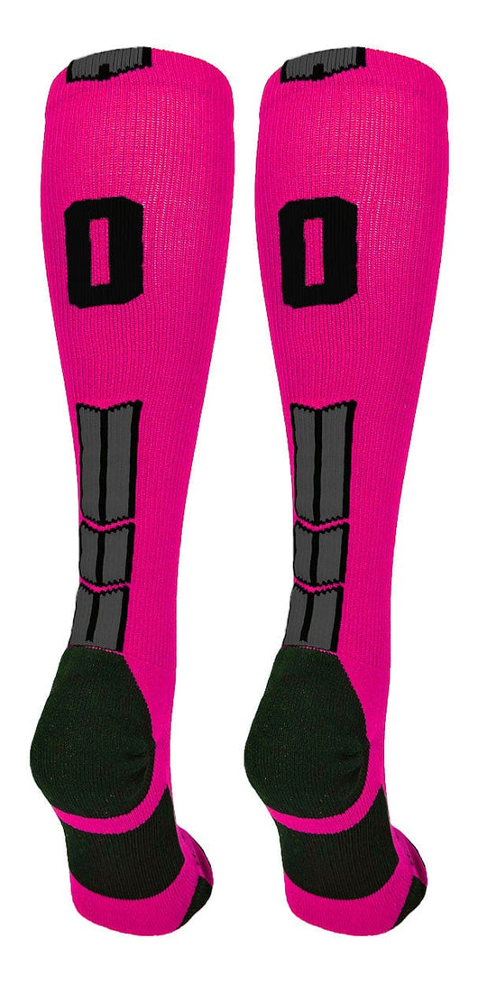 MadSportsStuff socks #00 / Large Player Id Jersey Number Socks Over the Calf Length Neon Pink Black