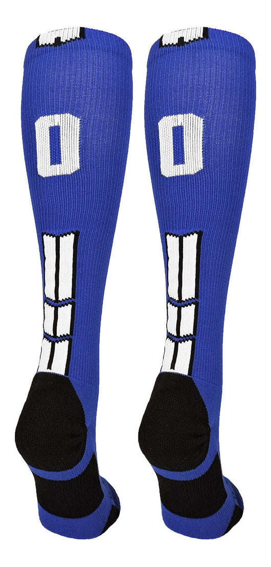 MadSportsStuff socks #00 / Large Player Id Jersey Number Socks Over the Calf Length Royal White