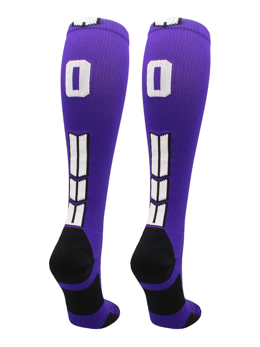 MadSportsStuff socks #00 / Medium Player Id Jersey Number Socks Over the Calf Length Purple White
