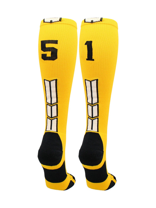 MadSportsStuff socks #51 / Large Player Id Jersey Number Socks Over the Calf Length Gold Black