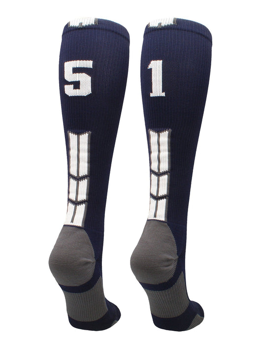 MadSportsStuff socks #51 / Large Player Id Jersey Number Socks Over the Calf Length Navy White