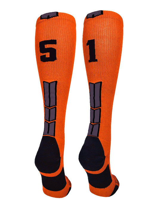 MadSportsStuff socks #51 / Large Player Id Jersey Number Socks Over the Calf Length Orange Black
