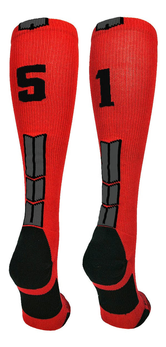 MadSportsStuff socks #51 / Large Player Id Jersey Number Socks Over the Calf Length Red Black