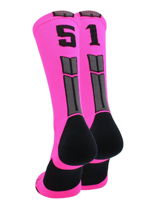 MadSportsStuff socks #51 / Medium Player Id Jersey Number Socks Crew Length Neon Pink Black