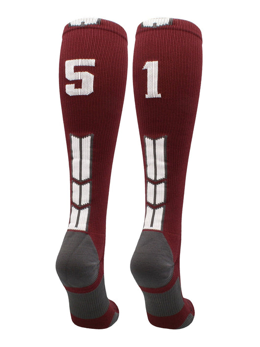 MadSportsStuff socks #51 / Medium Player Id Jersey Number Socks Over the Calf Length Maroon White