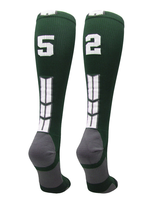 MadSportsStuff socks #52 / Large Player Id Jersey Number Socks Over the Calf Length Dark Green White