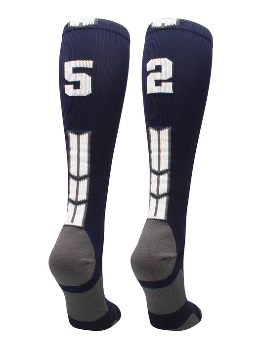 MadSportsStuff socks #52 / Large Player Id Jersey Number Socks Over the Calf Length Navy White