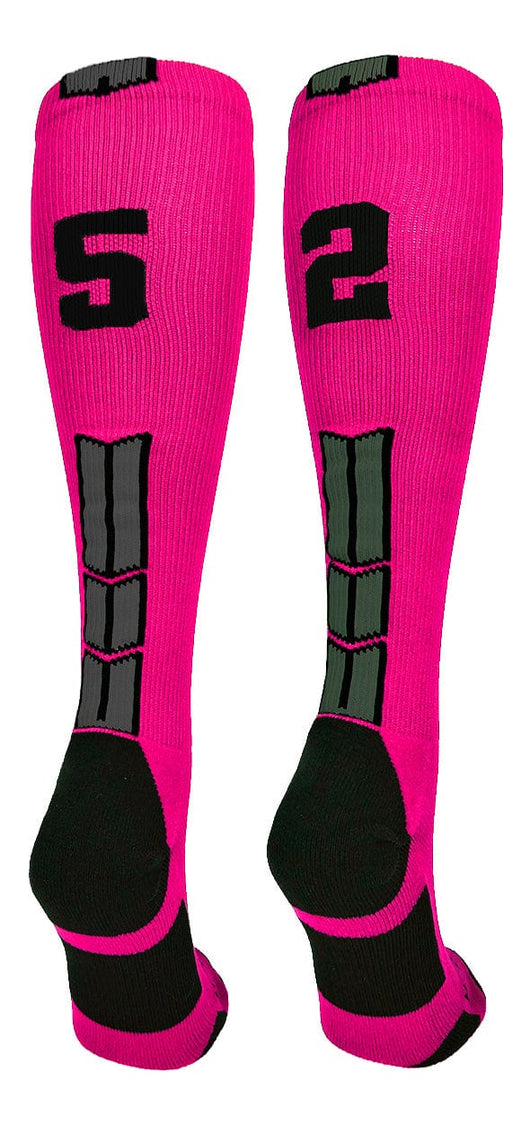 MadSportsStuff socks #52 / Large Player Id Jersey Number Socks Over the Calf Length Neon Pink Black