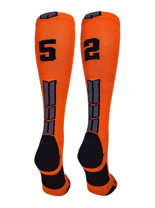 MadSportsStuff socks #52 / Large Player Id Jersey Number Socks Over the Calf Length Orange Black