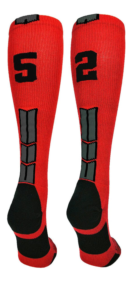 MadSportsStuff socks #52 / Large Player Id Jersey Number Socks Over the Calf Length Red Black
