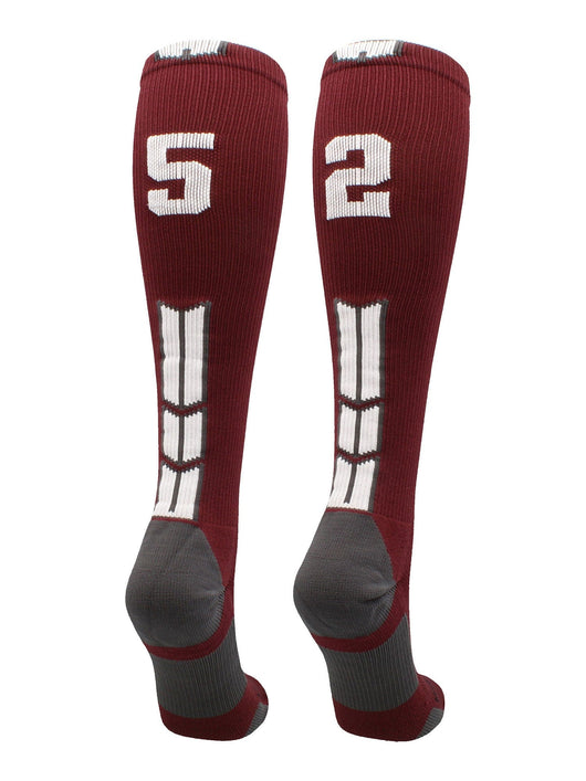 MadSportsStuff socks #52 / Medium Player Id Jersey Number Socks Over the Calf Length Maroon White