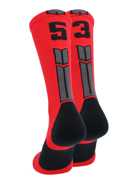 MadSportsStuff socks #53 / Large Player Id Jersey Number Socks Crew Length Red Black